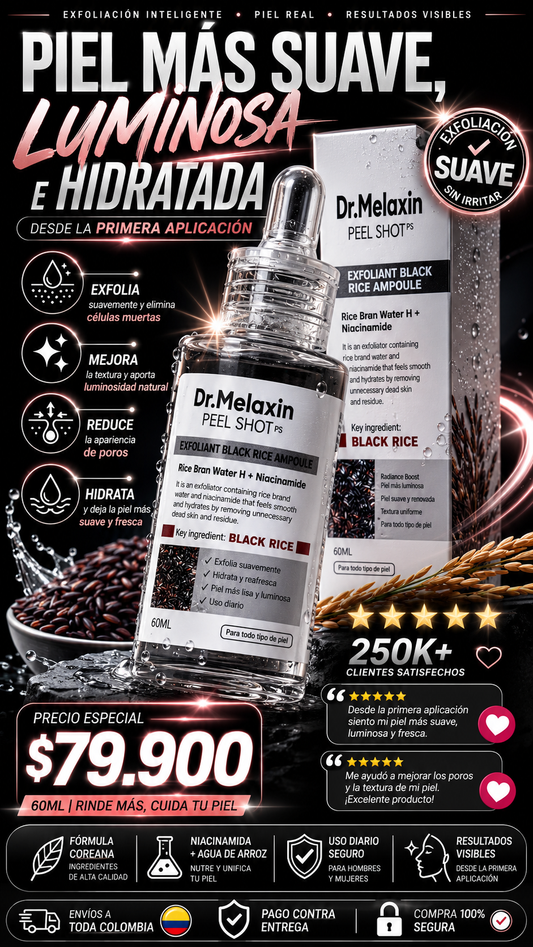 Piel Suave, Radiante e Hidratada / Dr. Melaxin Black Rice 60ML ✨