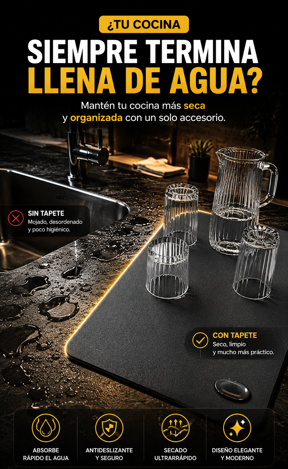 🖤 Tapete Absorbente para Cocina Premium.