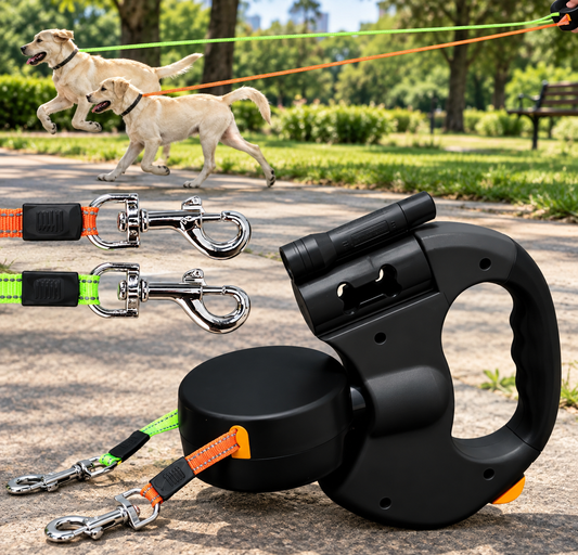 Correa Retráctil Doble para 2 Perros con Linterna LED